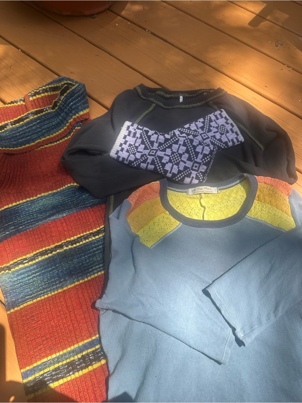 Free People Knit Tops Combo multi Color Striped S/M — Red, Yellow, Blue, Gray